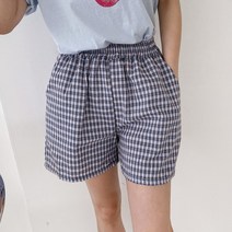 체크 반바지)체크패턴무늬/4부기장/팬츠/밴딩