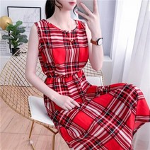 S06732 허리밴딩 체크 나시원피스 민소매원피스