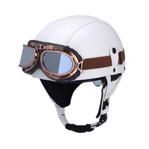 경량 하이바 스쿠터 TT&CO 클래식 레트로 할리 오토바이 헬멧 반모 크랭크 라이더 스냅백 할리데이비슨 벙거지, 화이트-브라운고글