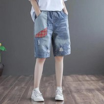 엔티랄라 데님 팬츠 여자 바지 여성 청바지 청 반바지 편안한 5부 팬츠 캐주얼한 밴딩 순면의 넉넉한