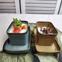 고급 도자기그릇 정사각볼+직사각접시 2종_풀빛그림터, 다크블루