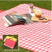 산뜻 체크무늬 돗자리 피크닉매트/일체형손잡이/휴대용 (단품)(사이즈택), 레드 체크