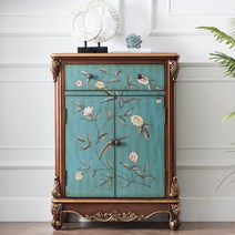 엔틱 원목 입본장 맞춤 장롱 빈티지 거실 복도 세트, 블루 페인팅 / 75X35X100 cm