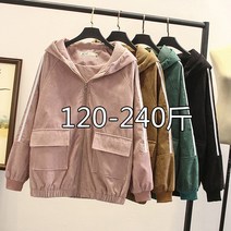 빅사이즈후드가디건 뚱뚱함 이쁜이 코트 여성 봄계절 200 근 오버핏 코듀로이 야구복 티셔츠 트렌드 3970456984