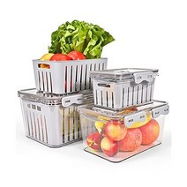 Fruit Storage Containers for Fridge 3 Pack Vegetable Produce Saver Container Refrigerator with Lid C, Grey with Filter