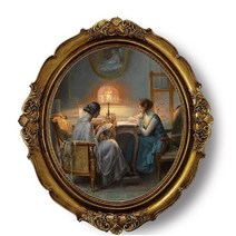 7인치 빈티지 앤틱 소녀 액자 그림 장식 유럽 초상화, 빛아래