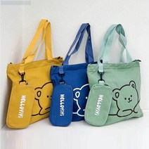 파우치 달린 캔버스 에코백 귀여운 곰돌이 디자인 학원 보조 가방 6colors 택1