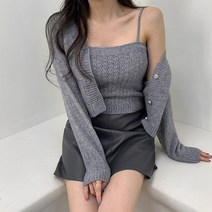 포디룩 (4color) 몽글한 느낌 크롭 나시 가디건 세트
