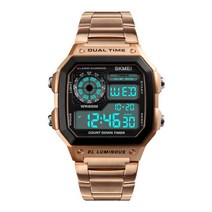 방수 스톱워치 알람 전자 시계. LED 백. 타임 디지털 스포츠 손목 연인 . 50M, 03 Rose Gold