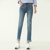 빼빼 여성용 시크릿밴딩 밑단롤업 텐션좋은 스키니 데님팬츠