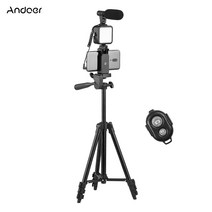 Andoer 휴대용 스마트폰 유튜브 촬영 장비 키트 마이크 키트(삼각대 + D-05 마이크 + 셔터 리모콘 + LED 촬영 조명 + 스마트폰 거치대), KIT-05LM