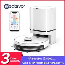 자동차청소기 NEATSVOR S600 로봇 진공 청소기 자동 먼지 수집 스테이션 물걸레 가정 LDS 탐색 스마트 6000Pa 흡입, 화이트_US