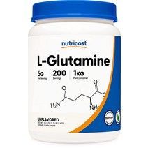 Nutricost 뉴트리코스트 L-글루타민 파우더 1KG 무향 GMO 프리 글루텐 프리, 1.1 Pound (Pack of 1), Unflavored