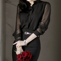 Hearts price 여성 긴 소매 쉬폰 블라우스 루즈