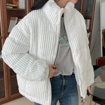 여자 굵은 코듀로이 하이넥 빵빵한 집업 패딩 점퍼