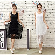 [G1P] 여성스러운 밑단 레이스 민소매 롱 치마 원피스 / 플레어원피스 롱원피스 여성치마 브이넥원피스 미디원피스 여성스커트 카라원피스 941988EA