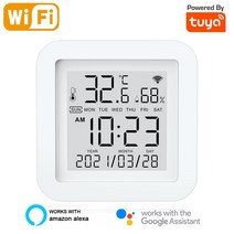 벽시계 Tuya 온도 습도 센서 스마트 WIFI 디지털 온도계 습도계 시간 날짜 LCD 화면 감지기 스마트 홈 데스크 시계