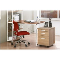 사무실 책상 보조수납 3단 이동식 서랍장, 월넛