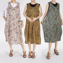 여성 홈웨어 원피스 생활한복 개량한복 여름한복 인견 꽃나염 배색패치 나시 원피스 실내복 마담복