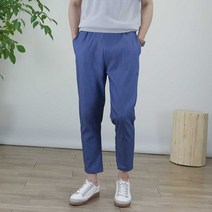 로코비전 린넨 9부 밴딩 슬랙스 남자 여름 스판 바지 남녀공용