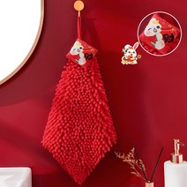 핸드타월 고리 카페 주방 손 수건 고급 타올 레드 셔닐 소프트 중국 스타일빠른 건조 흡수성 만화 가정용 욕실 자수 926EA 1, 06 Rabbit