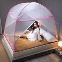 접이식 모기장 더블 오픈 문 떨림 소리 폭발금 6주 설치 면제 순색 수납 편리 모기장, 핑크, 1.5m 침대