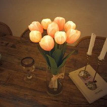 아트박스/비아케이스튜디오 글램 핑크 튤립 부케 LED 무드등 (화병미포함)