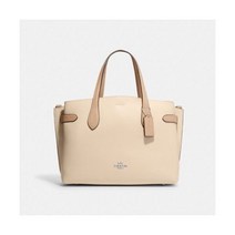 코치 COACH 한나 아이보리 베이지 탄 브라운 실버 로고 지퍼 크로스바디 가죽 토트백 시그니처 핸드백