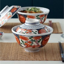 일식풍 멜라민 돈부리 6종 뚜껑있는 텐동 덮밥그릇 규동 일본식 라멘 밥그릇, 빨간꽃 대 (비쥬872-6.6)