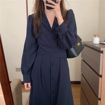 위위브렌 여성 잔잔한 시폰 긴팔 롱원피스