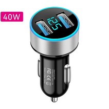 자동차 충전기 배터리 듀얼 USB 초고속 차량용 충전기 QC3.0 어댑터 아이폰 샤오미 삼성 화웨이 OPPO LED, 04 40W Sliver
