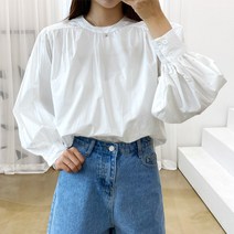 스토리원 여성 라운드넥 오버핏 퍼프 베이직 블라우스 RKWM-SH023