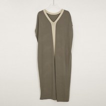 오키 여성용 차분 배색 브이넥 니트 원피스