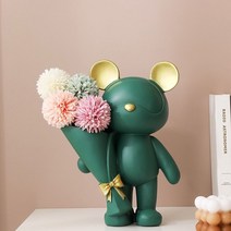 홈 장식 인공 꽃 거실 데스크탑 장식품 사무실 곰 동상 꽃병 어머니의 날 수지 선물, 10 Green C