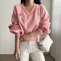 에이치스 심플자수 나그랑 브이넥 무지 크롭맨투맨