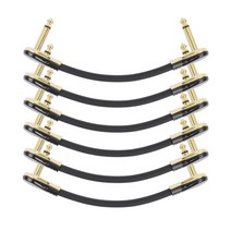 24AWG 소음 방지 기타 패치 오디오 케이블 10cm 4 인치 직각 플랫 효과 페달 커넥터 와이어 잭 라인 키트, [02] Gold 10cm 6in 6 pc