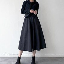 374 가을신상 여성 후드넥 긴팔 허리 스트링 셔링 캉캉 롱원피스