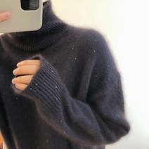 돌돌이니트 핫한 유럽산 라쿤퍼 별이총총한하늘 보라색 두꺼운 목폴라 스웨터 여성 가을겨울 와이드 루즈핏 1751754662