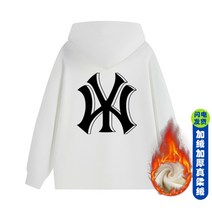 MLB 겨울 남녀공용 기모 후드티 커플 단색 빅 양키스 로고