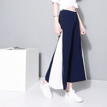 [EAM] 2020 새로운 봄 높은 허리 블루 사이드 Pleated 분할 공동 히트 색상 느슨한 넓은 다리 긴 바지 여성