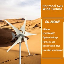 소형발전기 FLTXNY 풍력 터빈 800w 1000w 2000w 48v 24v 12v MPPT 컨트롤러 시스템 포함 휴대용 풍차 재생 가능 에너지 3/5/6 블레이드, 48V_Wind Turbine Only | 1000w