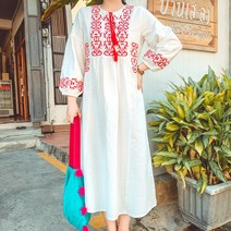브이넥 긴팔 원피스 태국 포시 아시아 롱 해변 바캉스 비치 빅사이즈 여성의류 에스닉 무드 신선 1671101664