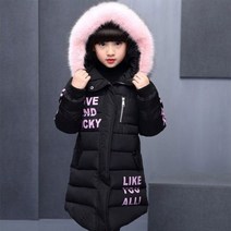 키즈 롱패딩 여아용 따뜻한 다운 패딩 점퍼 코튼 후드 롱 코트 모피 칼라