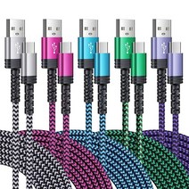 SIXSIM USB 타입 C 케이블 3팩 1.8m(6피트) 고속 충전 코드 폰 충전기 삼성 갤럭시 S20 FE S21 5G S23 울트라 S22 S10e S9 S8 A14 A13, white rose-red blue green pur
