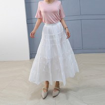 다이뻐 빅사이즈 블랙 화이트 프릴 플레어 우아한 풍성한 캉캉 롱스커트 여름휴가 비치웨어 웨이브