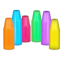 Exquisite Blacklight 파티 글로우 컵 - 120팩 56.7g(2온스) 다양한 색상 파티용 일회용 생일 블랙라이트 반응성 식품 안전 네온 430195, 2 Ounce Shot Glass, 120