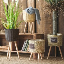 아워리빙 스탠드형 너트 라탄 화분바구니, 베이직_브라운