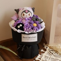 [엔피니원] 친구 생일 졸업 선물 캐릭터 꽃다발 봉제 인형, 4. 블랙 쿠로미 25cm 꽃다발