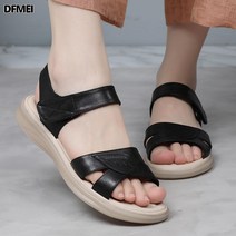 DFMEI 리얼 가죽 소프트 샌들 컴포트 빅사이즈 논슬립 소 힘줄 플랫