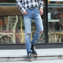 더블맨즈 남자빅사이즈 스트릿 룩 데미지워싱 조거지퍼 청바지
